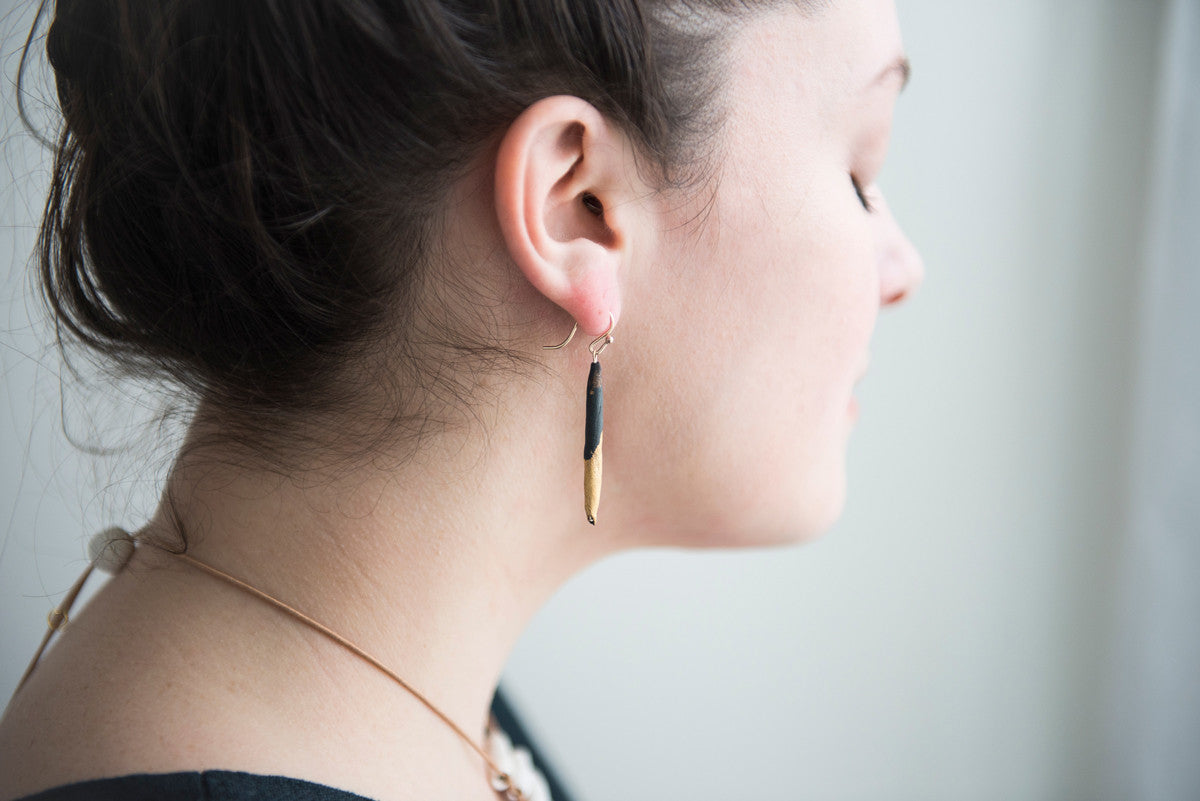 Quill Earrings black with gold dipped tip