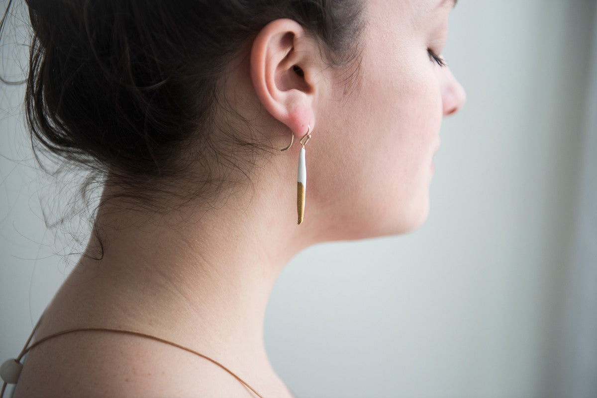 Quill Earrings white with gold dipped tip