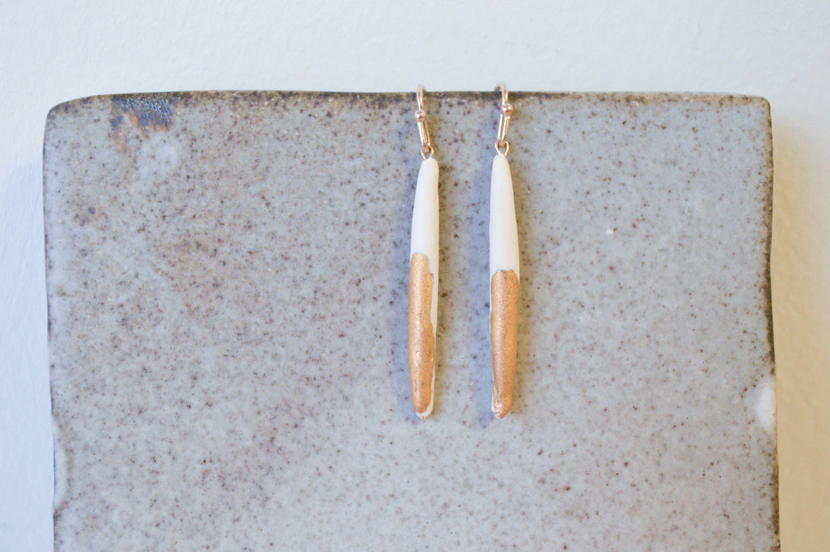 Quill Earrings white with gold dipped tip